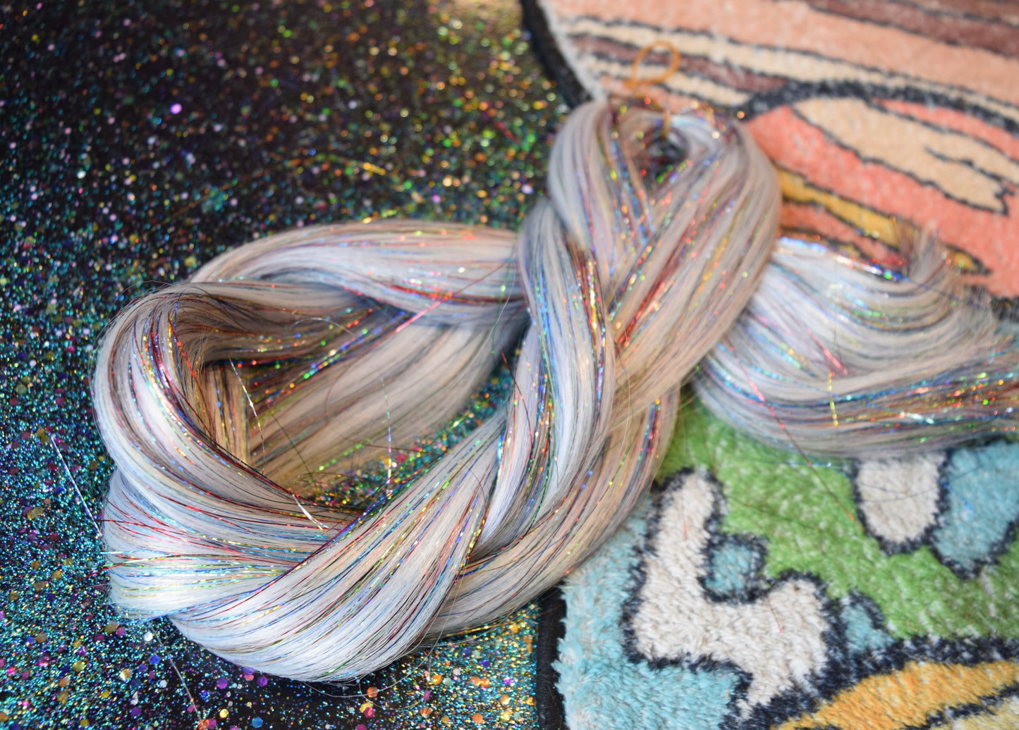 SaTURN - SiLVER with rainbow TiNSEL FESTiVAL BRAiD