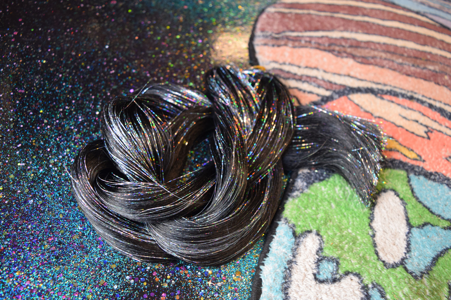 PLuTO - BLaCK with silver TiNSEL FESTiVAL BRAiD